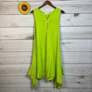 Aria New Handmade Women's S Sleeveless Lime Green Linen V-Neck Tunic Dress
